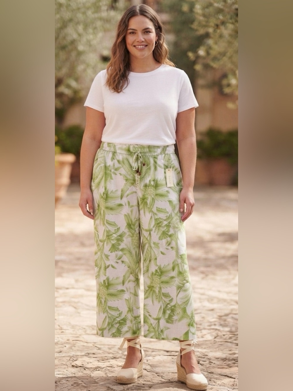 Land n Sea Green Leaf Print Wide-Leg Pants